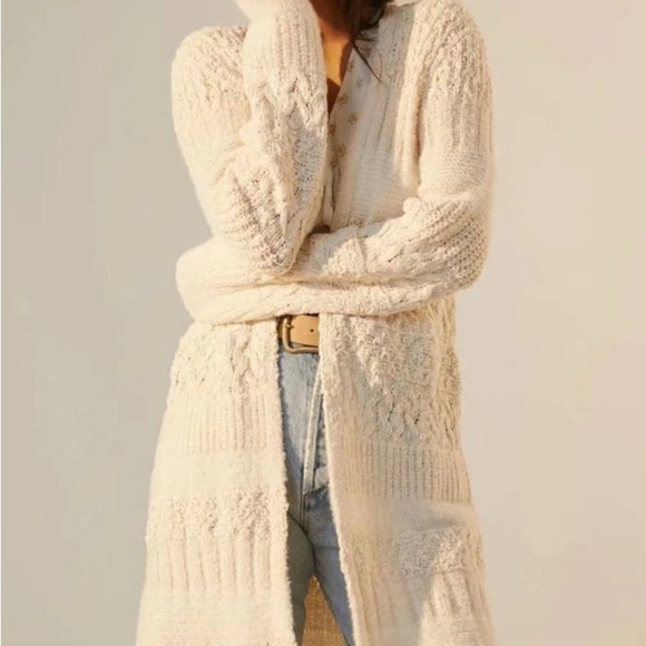 Anthropologie Textured Duster Cardigan Medium Ivory Open Style - Picture 1 of 6
